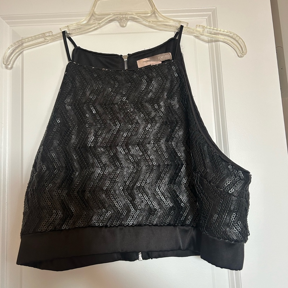Sequined black crop top